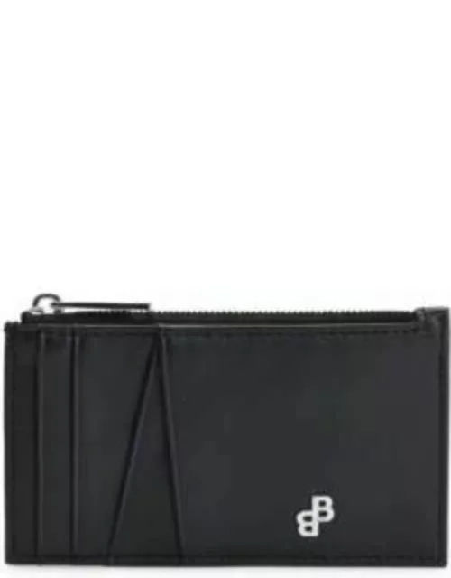 Matte-leather card holder with zipped coin pocket- Black Men's Wallet