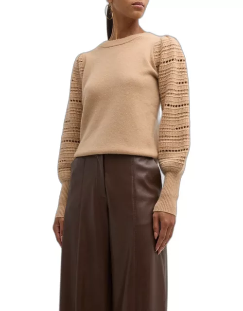 Cashmere Crochet-Sleeve Sweater