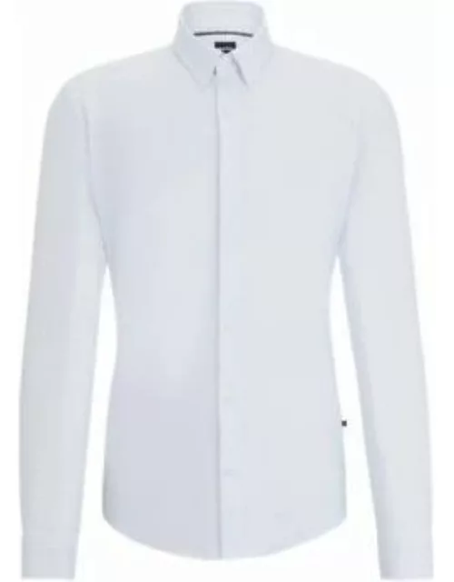 Slim-fit shirt with Kent collar in printed material- Light Blue Men's Clothing