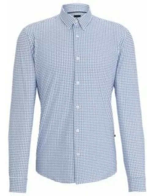 Slim-fit shirt with Kent collar in printed material- Light Blue Men's Casual Shirt