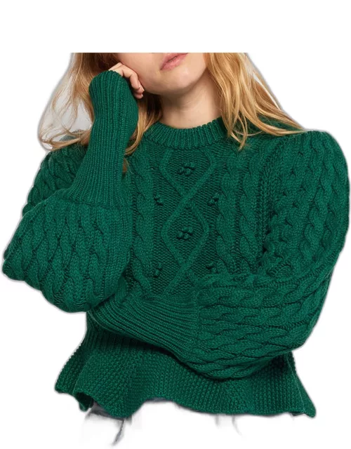 Edita Cable-Knit Peplum Wool Sweater
