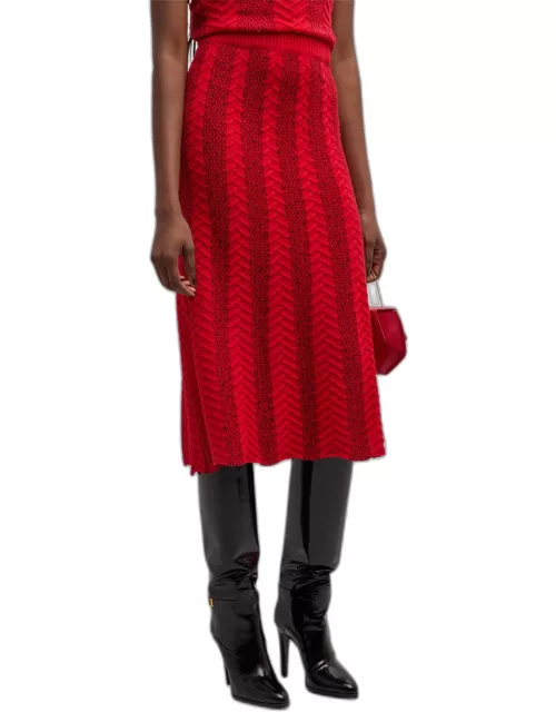 Textural Stripe A-Line Knit Midi Skirt