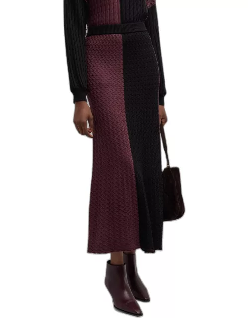 Colorblock Cable-Knit Midi Skirt