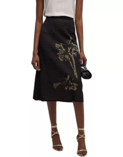 A-Line Floral Jacquard Knit Midi Skirt