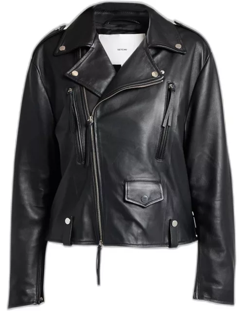 Zip-Sleeve Leather Biker Jacket