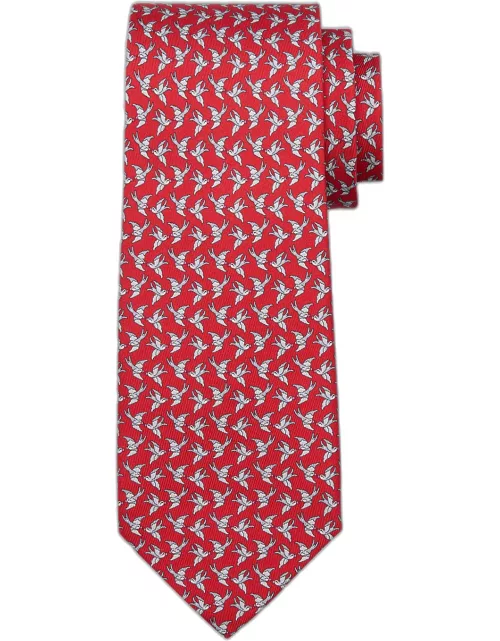 Men's Sparrow-Print Silk Tie