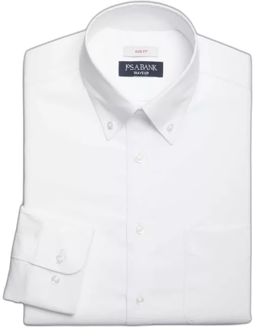 JoS. A. Bank Big & Tall Men's Traveler Collection Slim Fit Coolmax Button-Down Collar Dress Shirt , White, 17 36