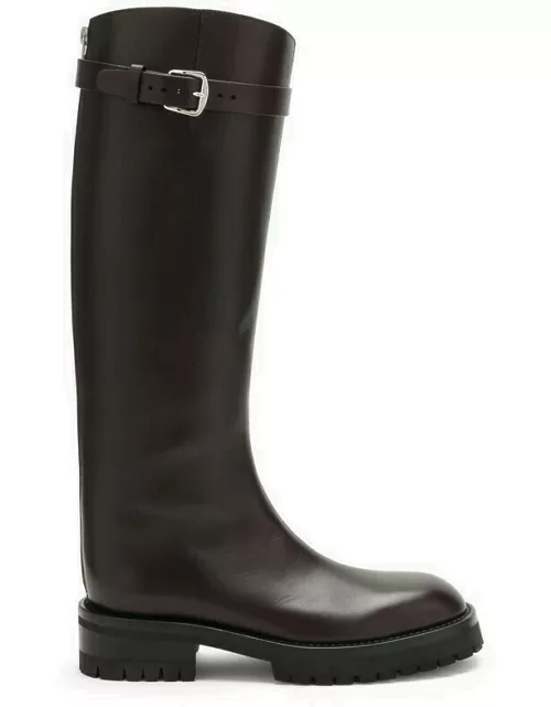 High aubergine leather boot