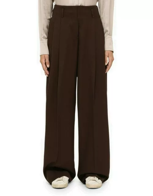 Coffee-coloured palazzo trousers with pleat