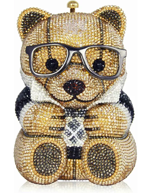 Spencer Teddy Bear Evening Clutch Bag, Brown/Gold