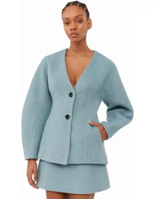 GANNI Long Sleeve Twill Wool Suiting Blazer in Blue