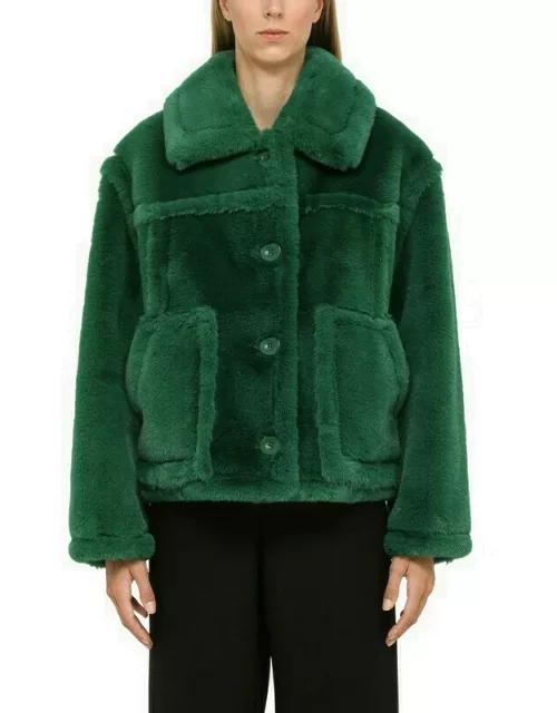 Short green faux fur jacket