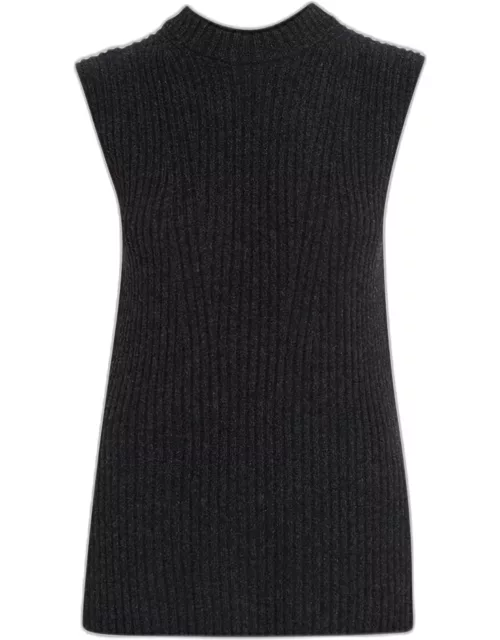 Ribbed Cashmere and Wool Sleeveless Tunic Sweater
