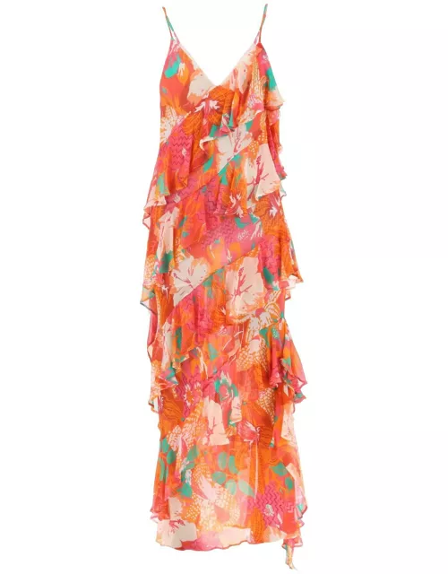 MSGM maxi frilled dress with tropical motif