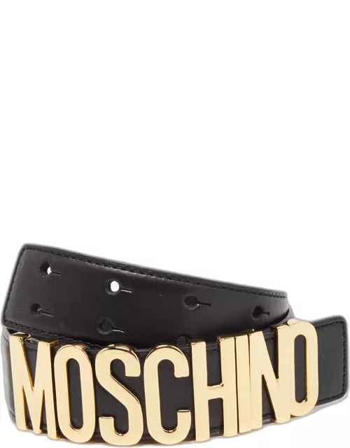 Moschino Black Leather Classic Logo Belt 75C