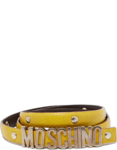 Moschino Yellow Leather Logo Slim Waist Belt 80C