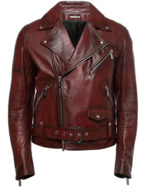 Dior Red Distressed Leather Moto Jacket