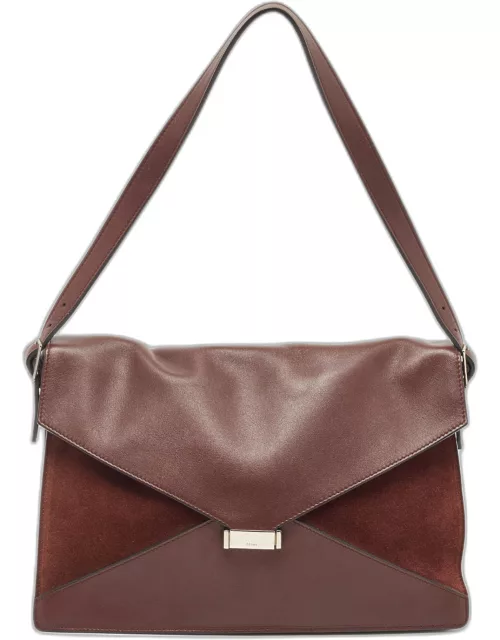 Celine Burgundy Leather and Suede Medium Diamond Shoulder Bag
