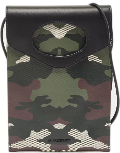 Burberry Green Camouflage Print Coated Canvas and Leather Crossbody Bag