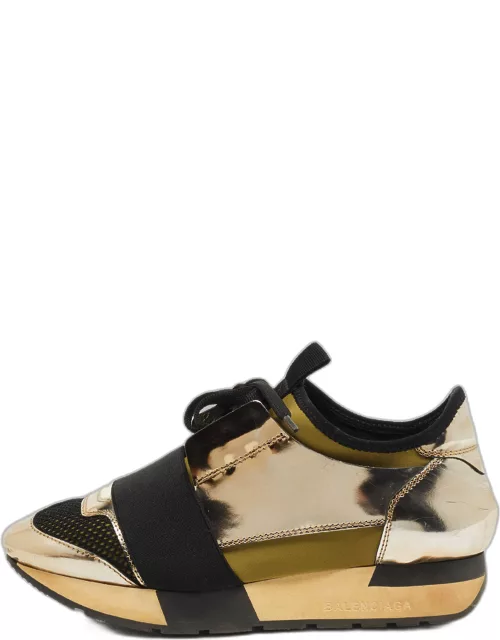 Balenciaga Tricolor Foil Leather and Mesh Race Runner Low Top Sneaker