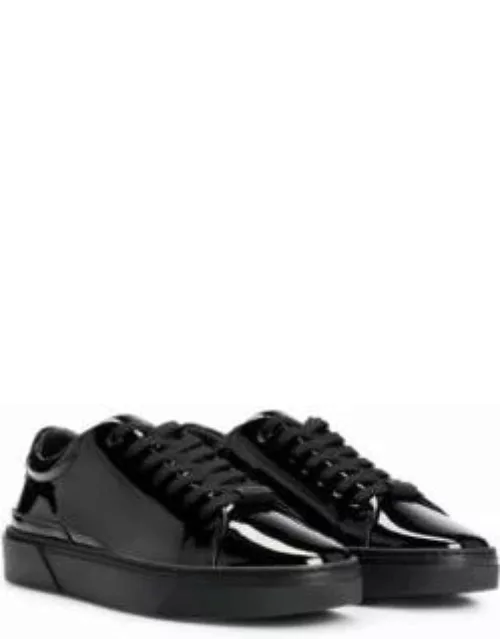 Leather trainers with monogram details- Black Men's Sneaker