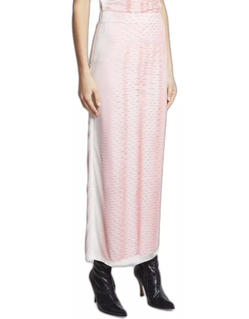 Blurred-Print Pull-On Maxi Tube Skirt