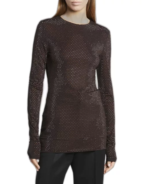 Strass Embellished Long-Sleeve Fitted Top