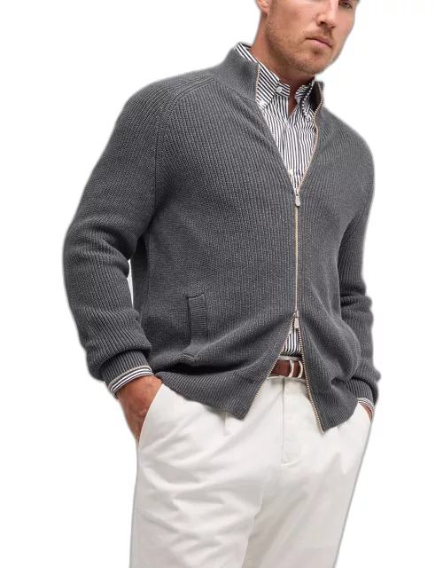 Men's Ribbed Cotton Full-Zip Sweater