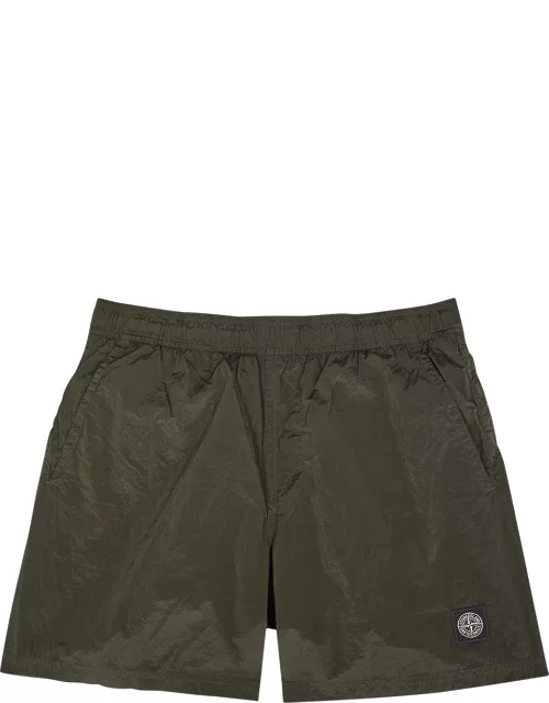 Stone Island Crinkled Nylon Swim Shorts - Olive
