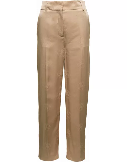Burberry jane Beige High-waisted Relaxed Pants In Silk Woman