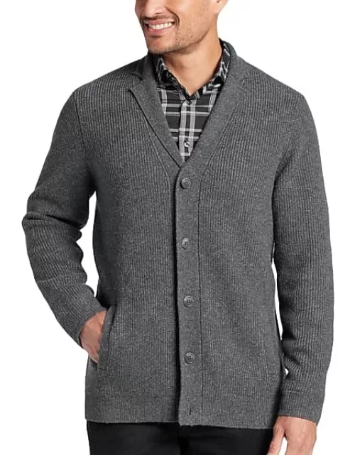 Joseph Abboud Men's Modern Fit Ribbed Stitch Sweater Jacket Charcoa