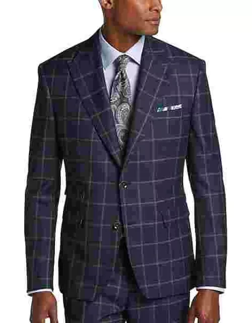 Tayion Big & Tall Men's Classic Fit Suit Separates Coat Navy Plaid