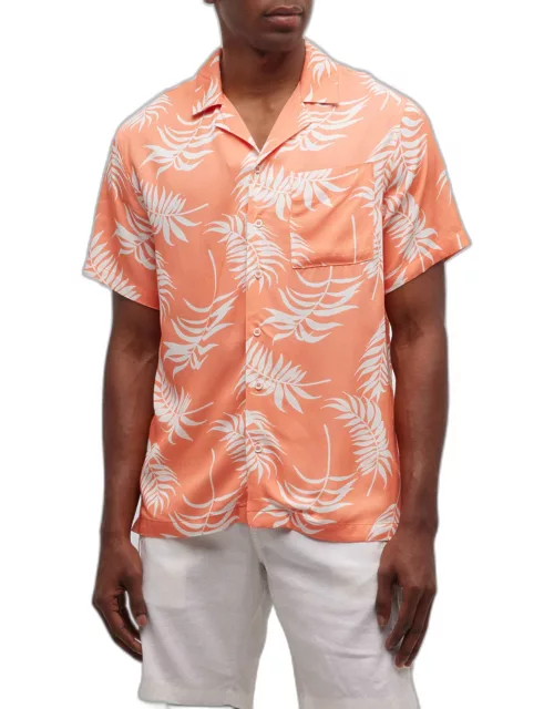 Men's Palm Leaf-Print Convertible Camp Shirt