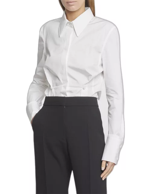 Poplin Button-Front Shirt with Side-Pleated Detai