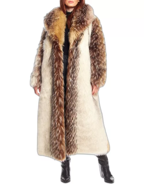 Faux-Fur Shawl-Collar Full-Length Coat