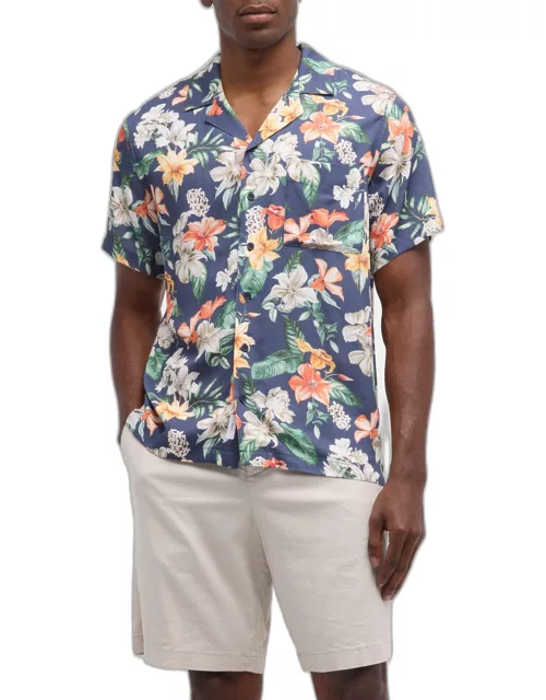 Men's Floral-Print Convertible Camp Shirt