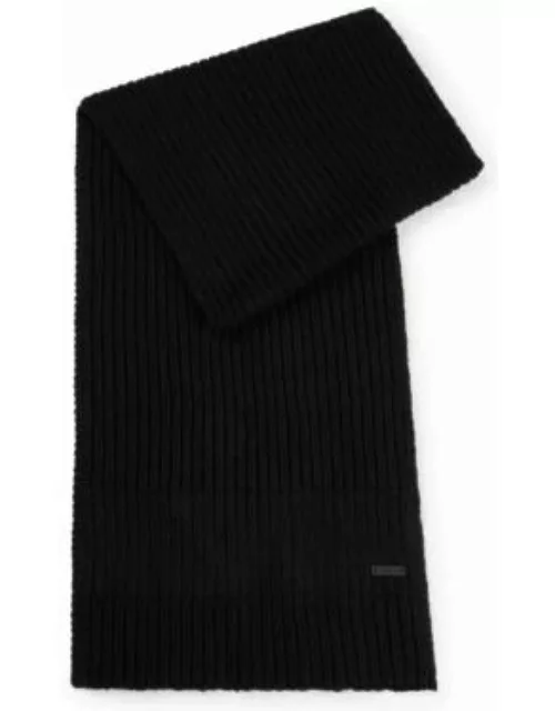 Knitted scarf with faux-leather logo plaque- Black Men's Scarve