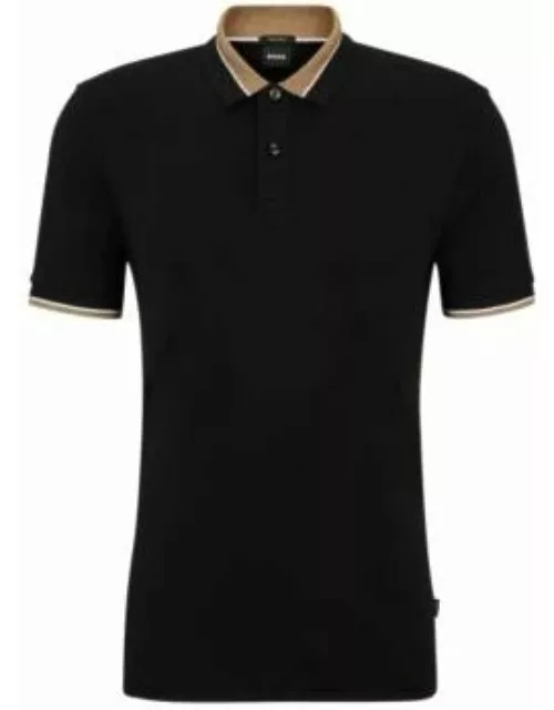 Mercerized-cotton polo shirt with contrast tipping- Black Men's Polo Shirt