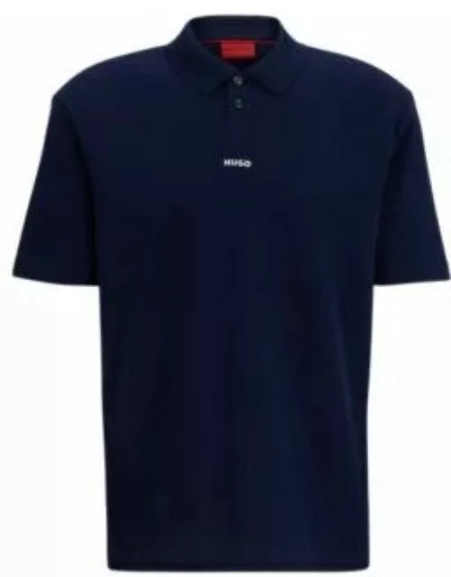 Cotton-piqu polo shirt with logo print- Dark Blue Men's Polo Shirt
