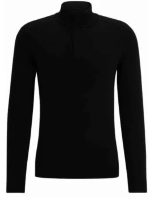 Regular-fit sweater with zip neckline- Black Men's Sweater