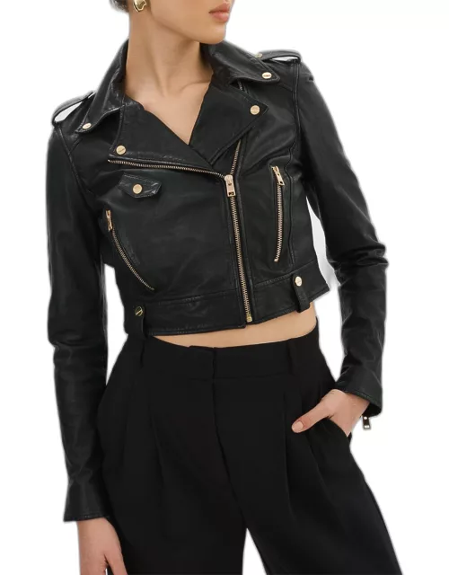 Ciara Leather Crop Biker Jacket