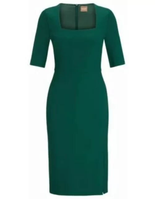 Slim-fit dress with square neckline- Light Green Women's Business Dresse