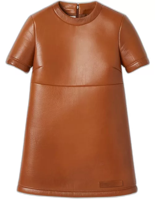 Nappa Leather Short-Sleeve Mini Dres