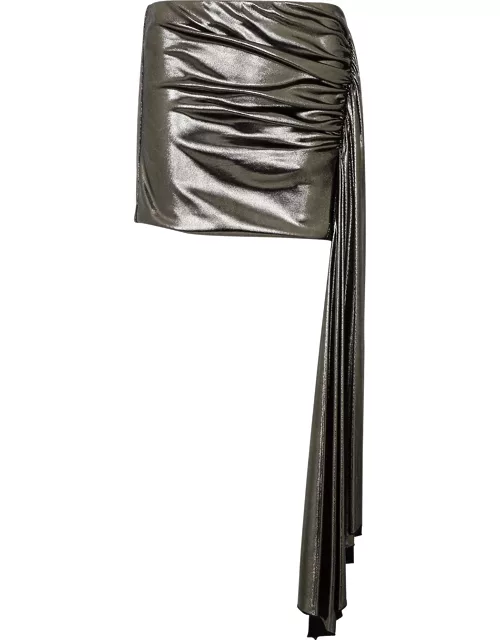 Blumarine Draped Metallic Jersey Mini Skirt - Silver