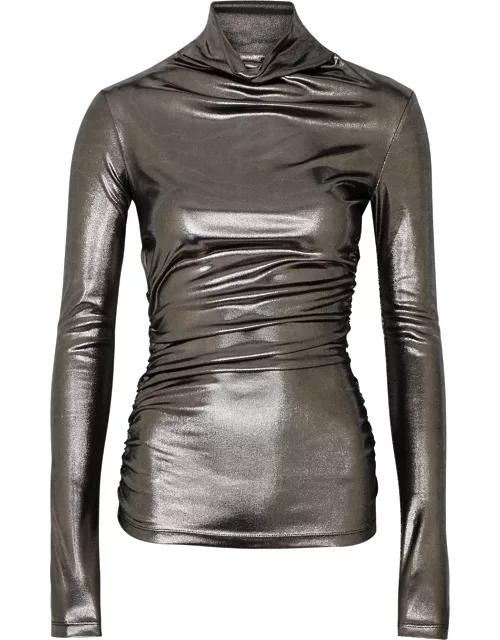 Blumarine Metallic Cut-out Ruched Jersey Top - Silver