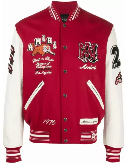 AMIRI Red And White Varsity Bomber Jacket With Vintage Patche