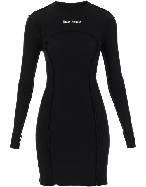 PALM ANGELS Long-sleeved mini dress in ribbed jersey