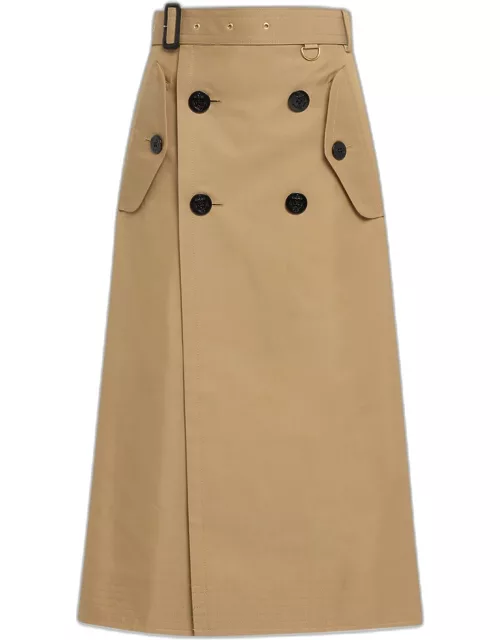 Pleated Back Double-Breast Trench Midi Skirt