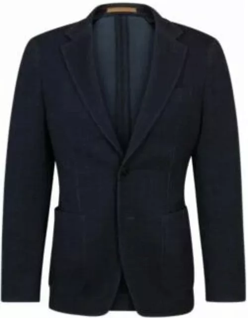 Slim-fit jacket in micro-patterned fabric with silk- Dark Blue Men's Sport Coat