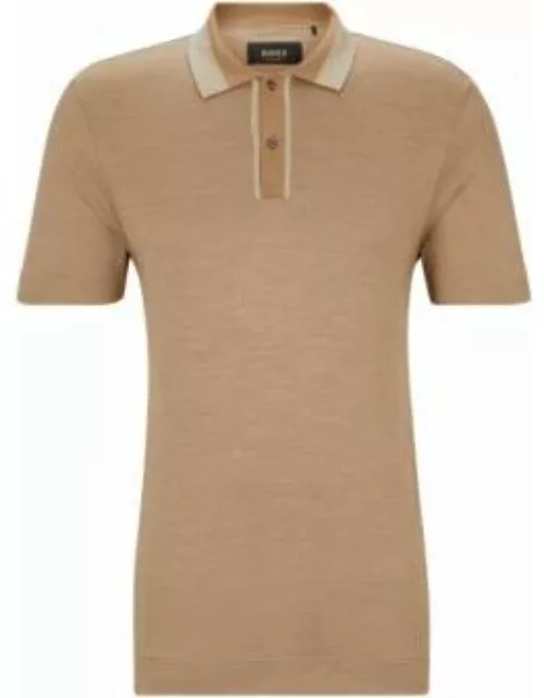 Regular-fit polo shirt in cotton and silk- Beige Men's Polo Shirt